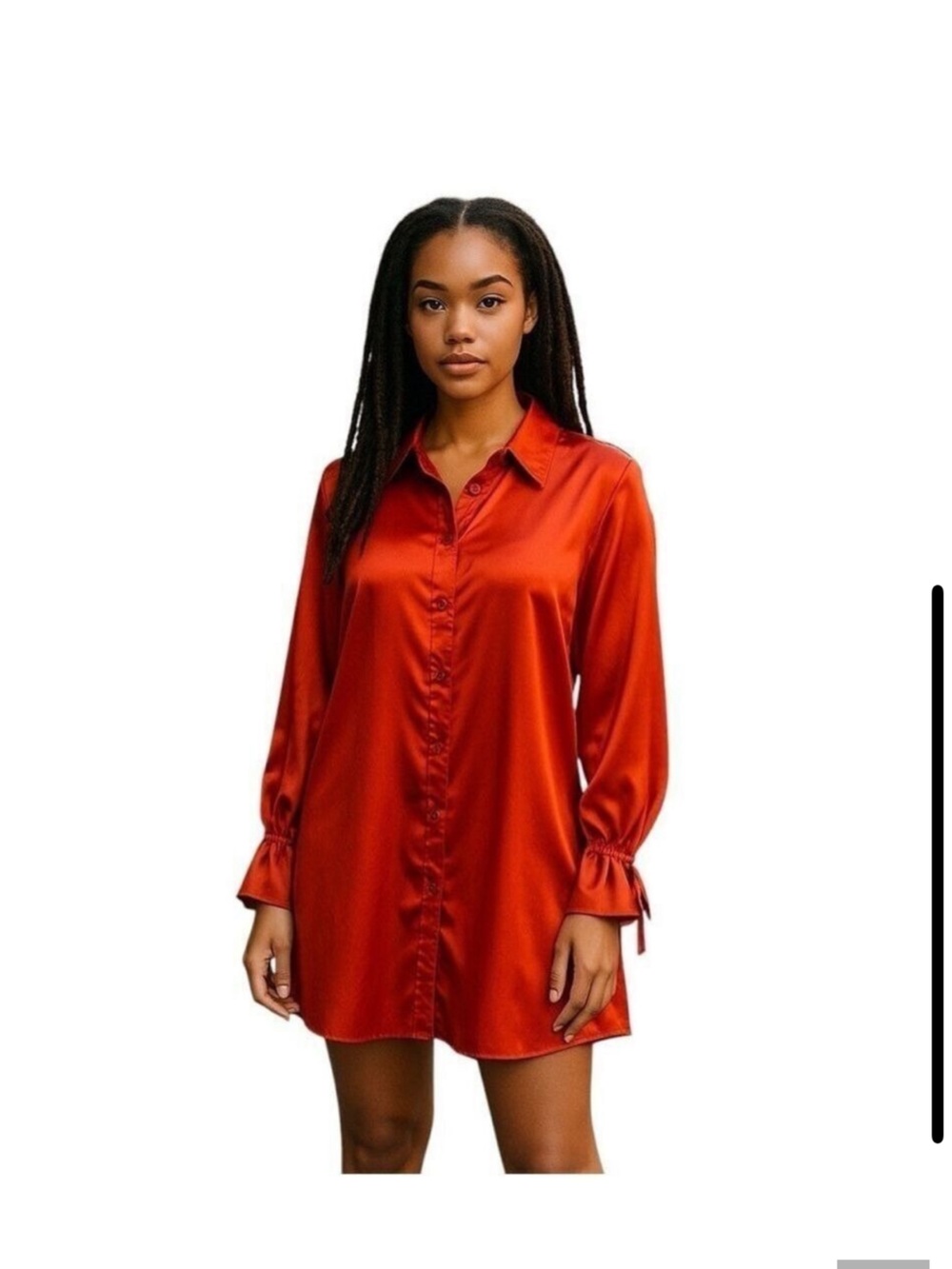 Satin Button-Front Shirt Dress in Vibrant Orange